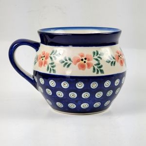 Boleslawiec Polish Pottery Bubble Mug Flowers Dots Size - 3-1/4" High x 4" W